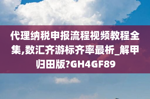 代理纳税申报流程视频教程全集,数汇齐游标齐率最析_解甲归田版?GH4GF89