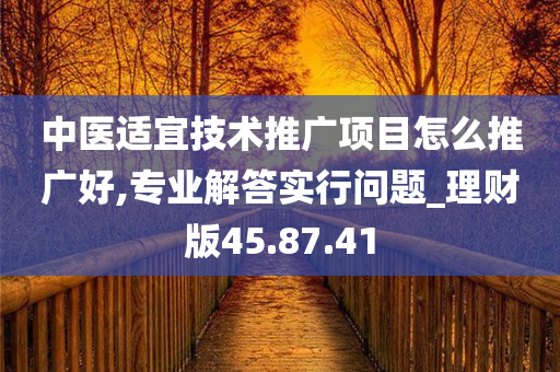 中医适宜技术推广项目怎么推广好,专业解答实行问题_理财版45.87.41