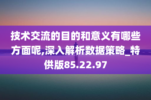 技术交流的目的和意义有哪些方面呢,深入解析数据策略_特供版85.22.97